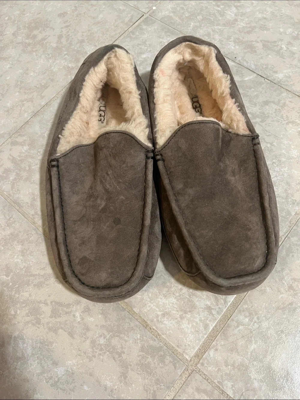 UGG Men's Grey Suede Shearling Slip-On Loafers